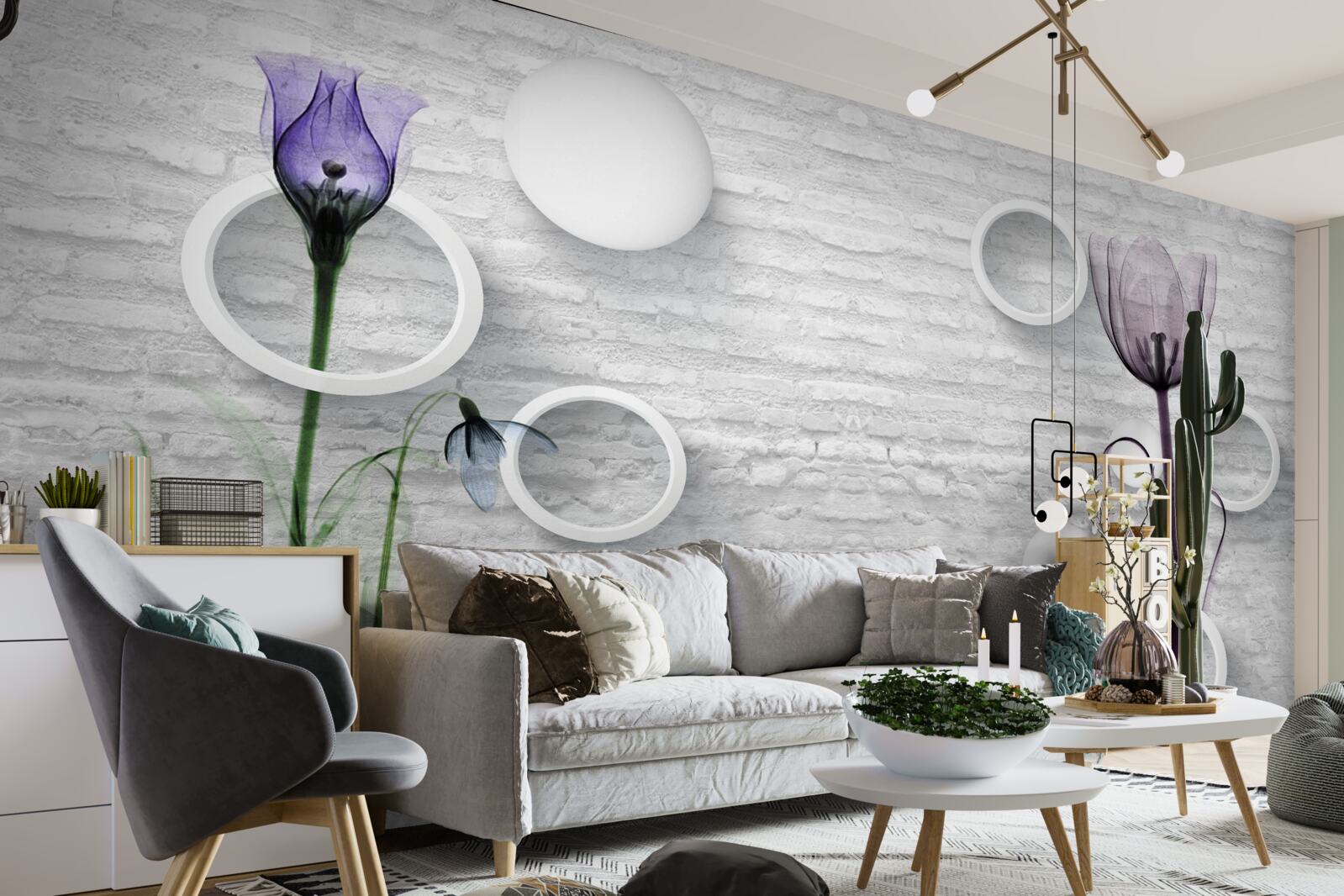 Papier peint deux maigres coquelicots violets