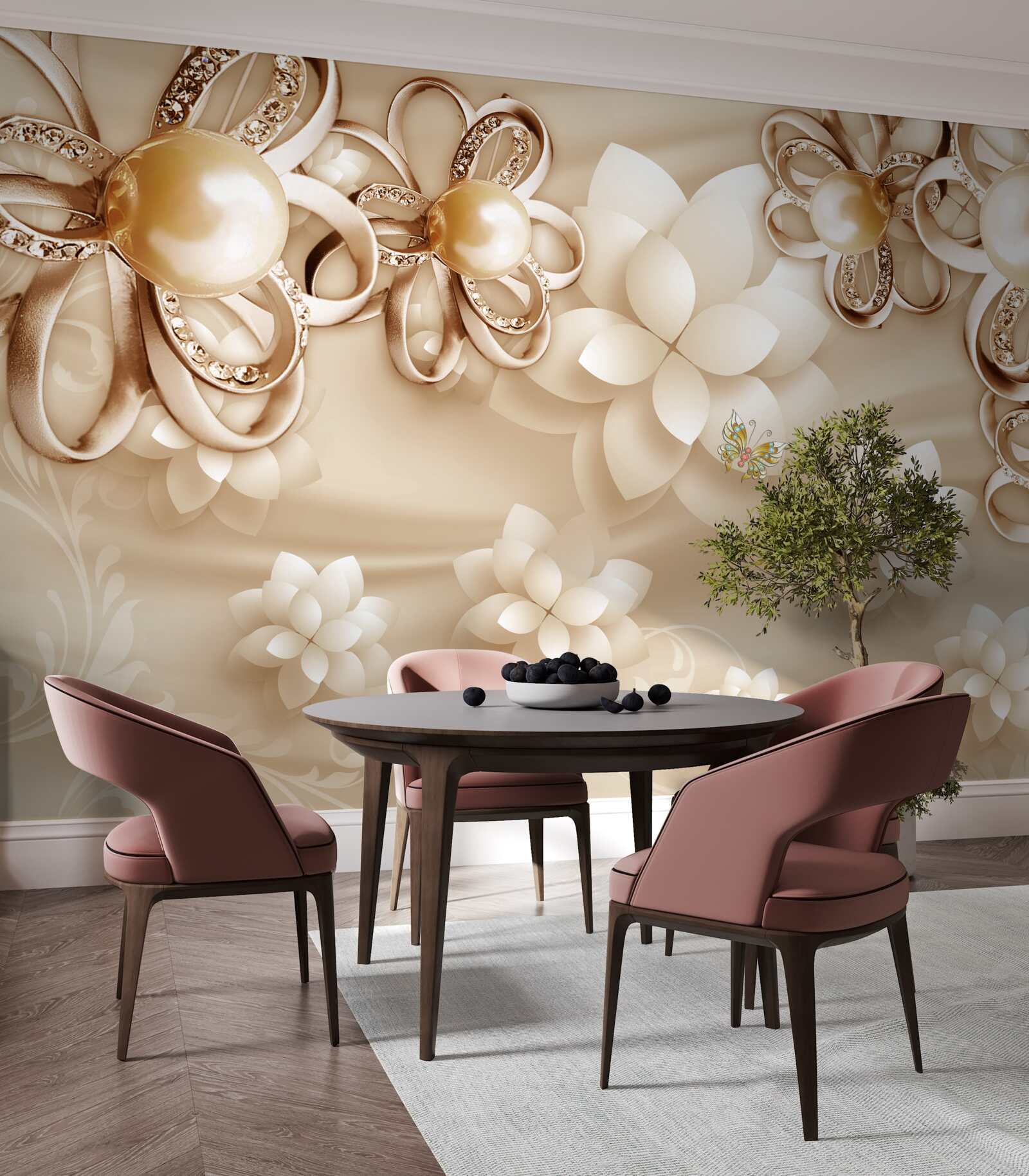 Papier peint les fleurs de magnolia sont blanches comme la neige avec des reflets dorés