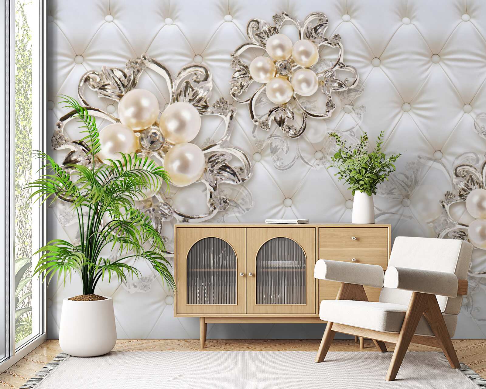 Papier peint Jolies nuances de perle et d'or dans les fleurs