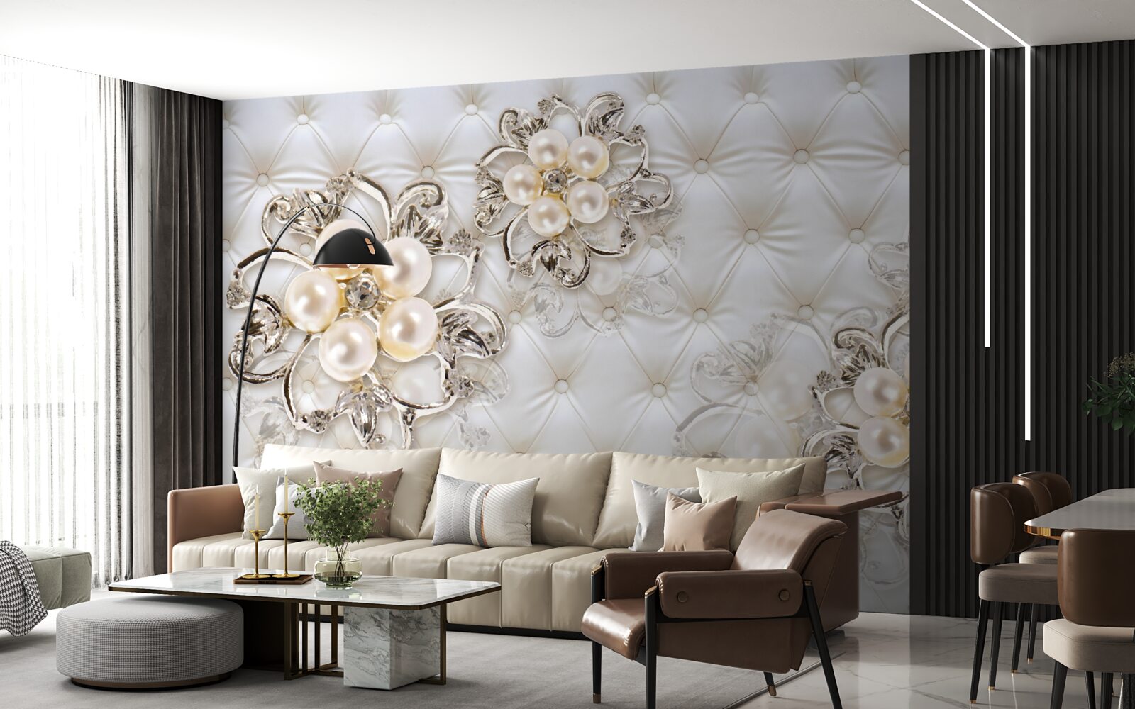 Papier peint Jolies nuances de perle et d'or dans les fleurs