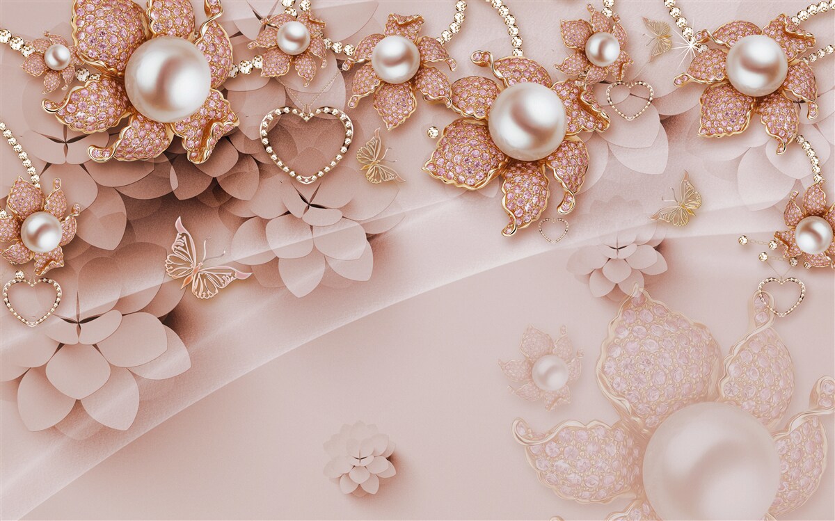 Papier peint perles en forme de fleur dans des montures en or
