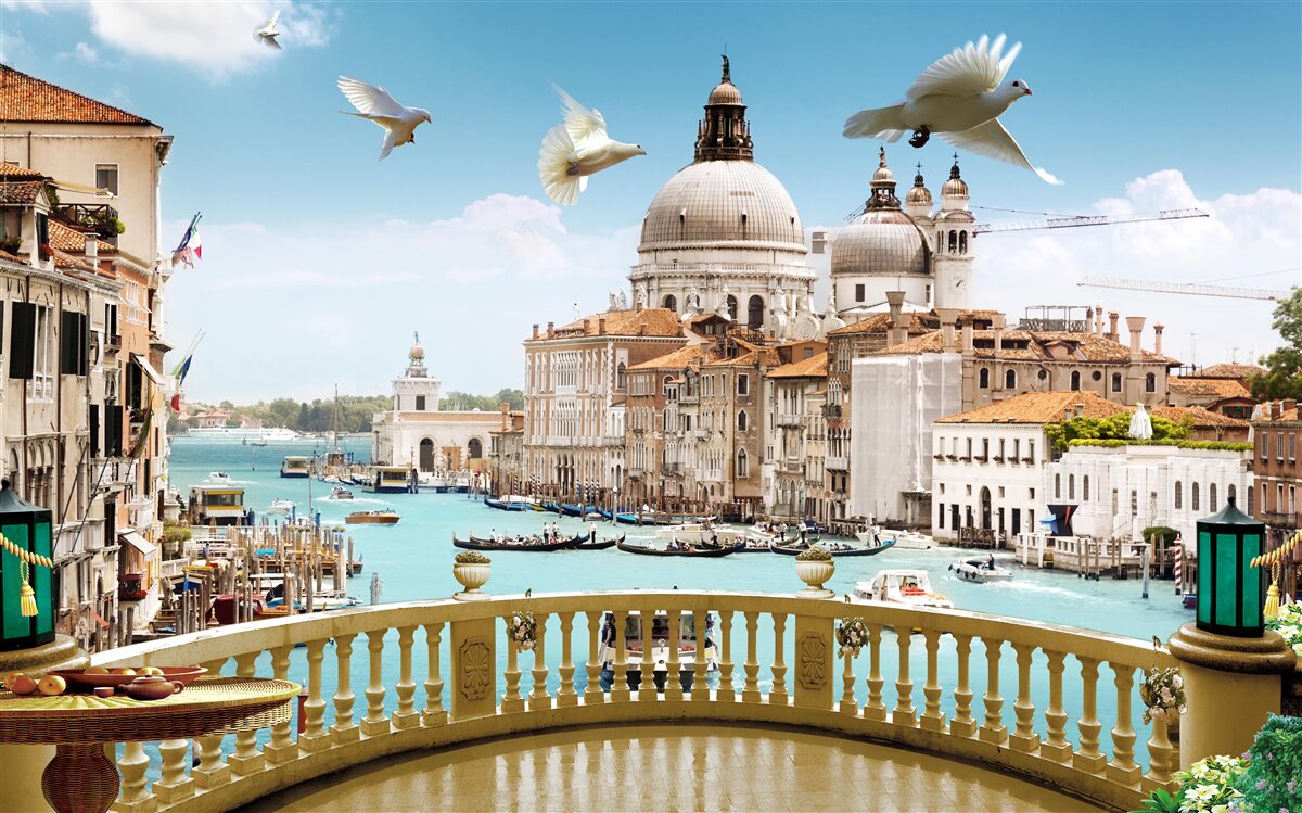 Papier peint véranda avec vue sur l'horizon de venise