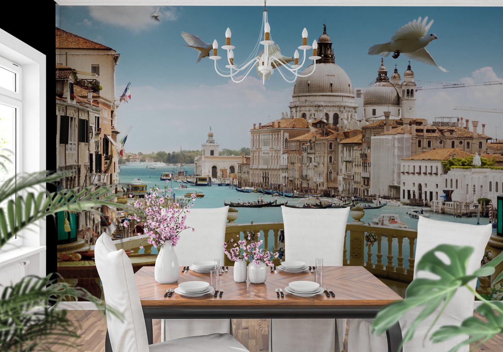 Papier peint véranda avec vue sur l'horizon de venise