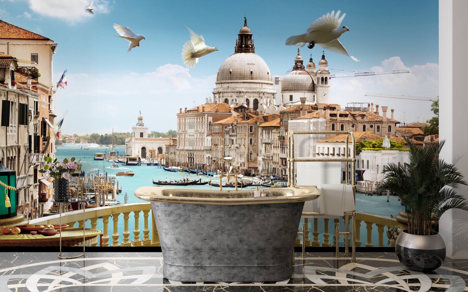 Papier peint véranda avec vue sur l'horizon de venise
