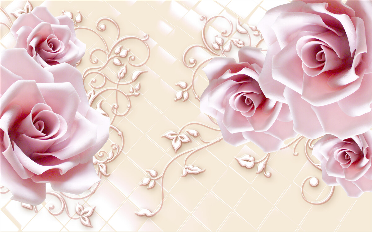 Papier peint roses poudrées