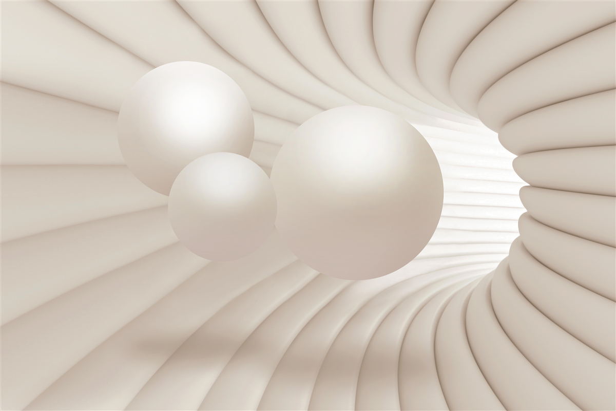 Papier peint tunnel abstrait dans lequel s'engouffrent des boules roses
