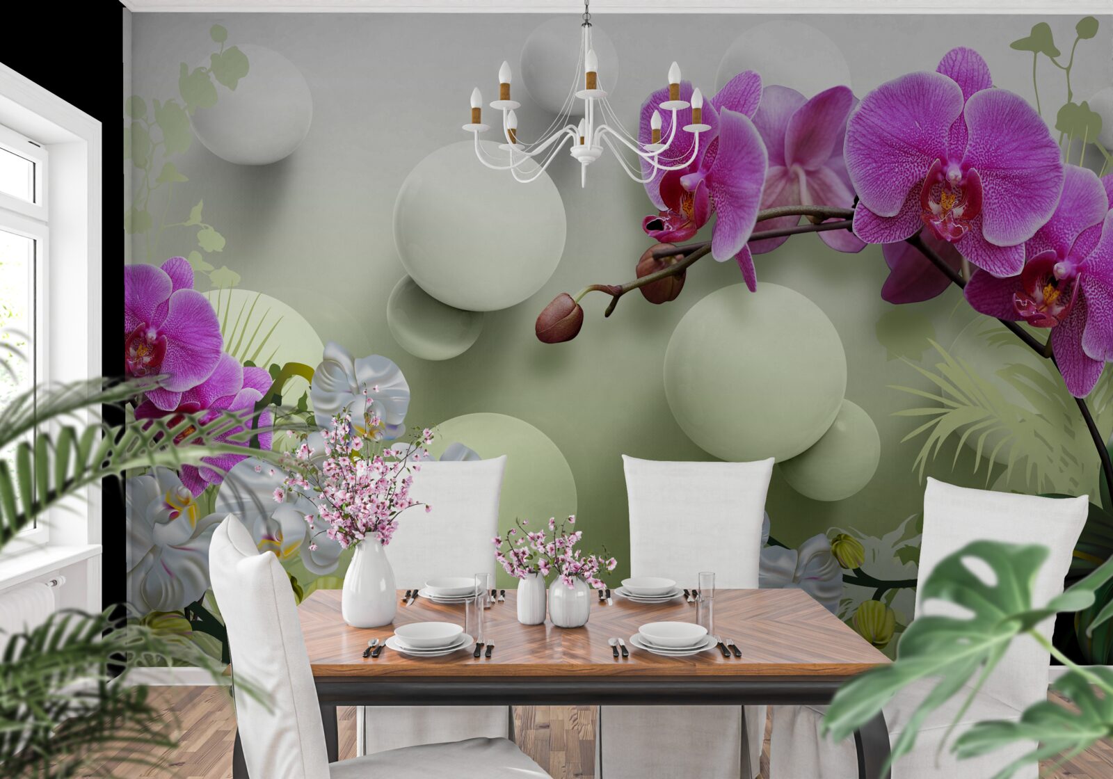 Papier peint orchidées blanches et lilas