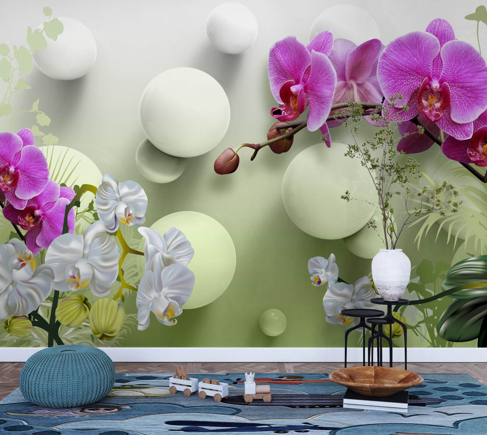 Papier peint orchidées blanches et lilas