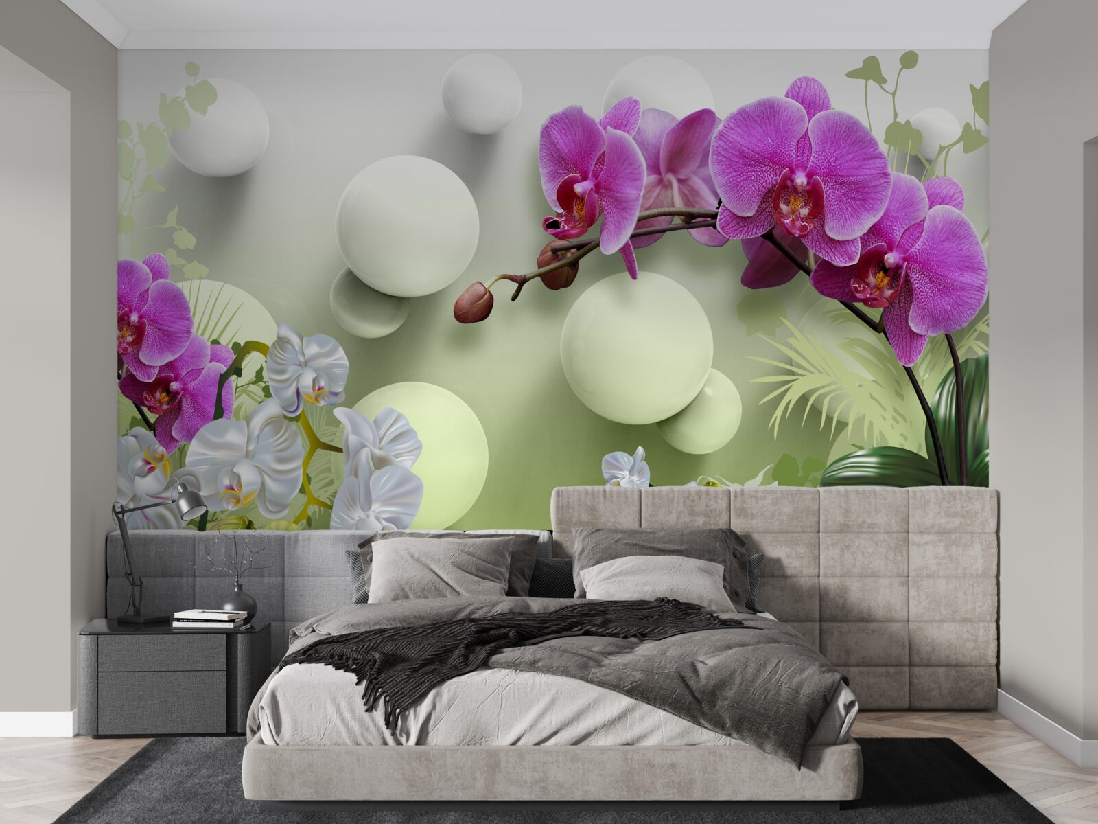 Papier peint orchidées blanches et lilas