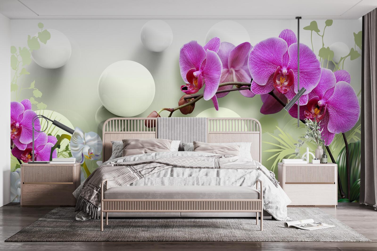 Papier peint orchidées blanches et lilas
