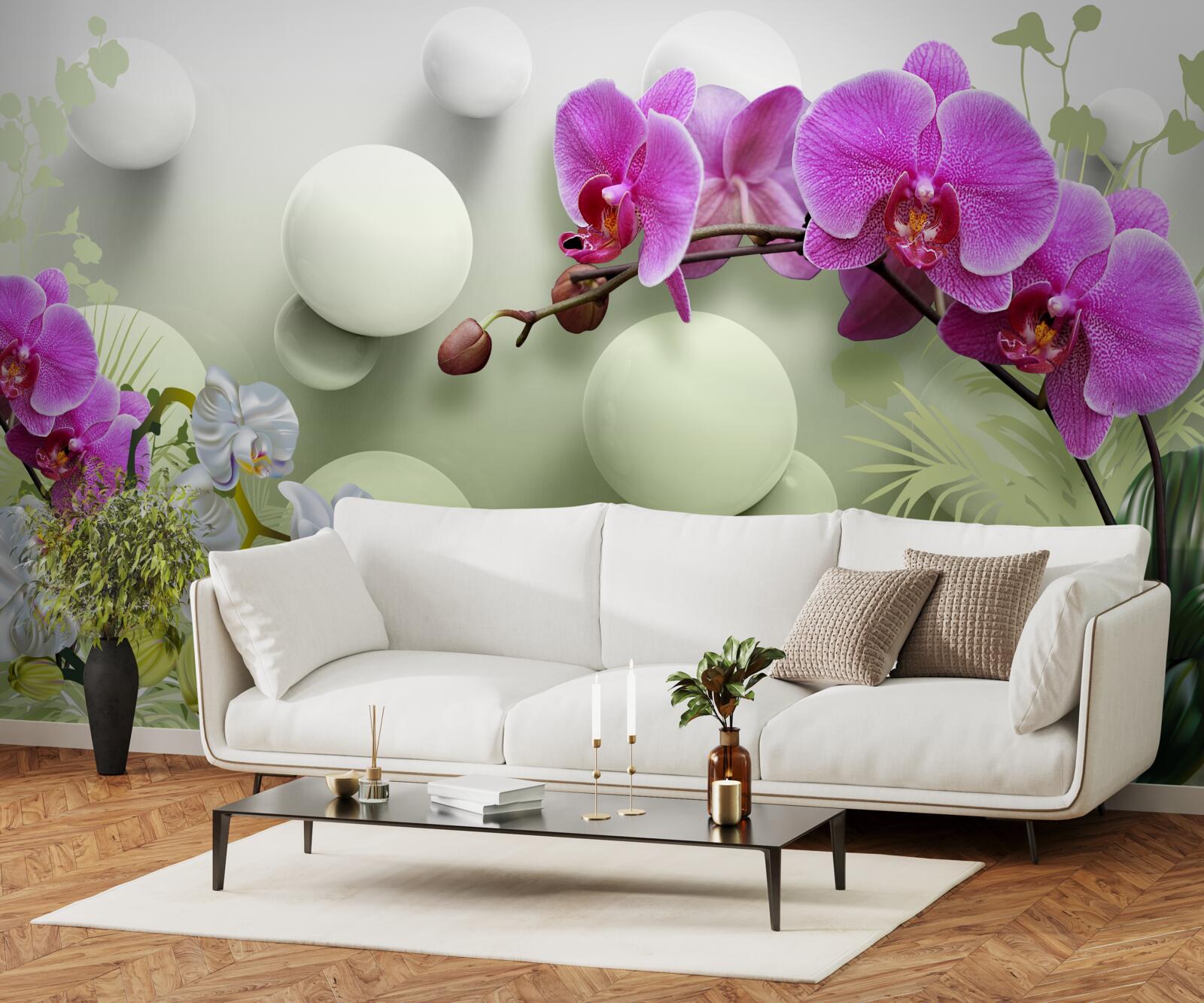 Papier peint orchidées blanches et lilas