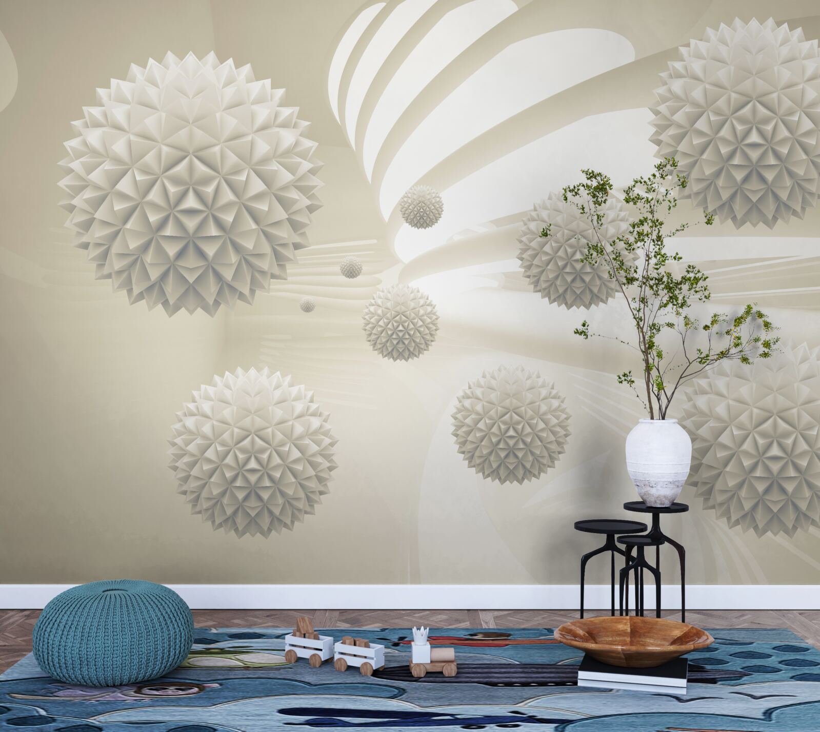 Papier peint la perspective de boules lumineuses flottant dans l'air