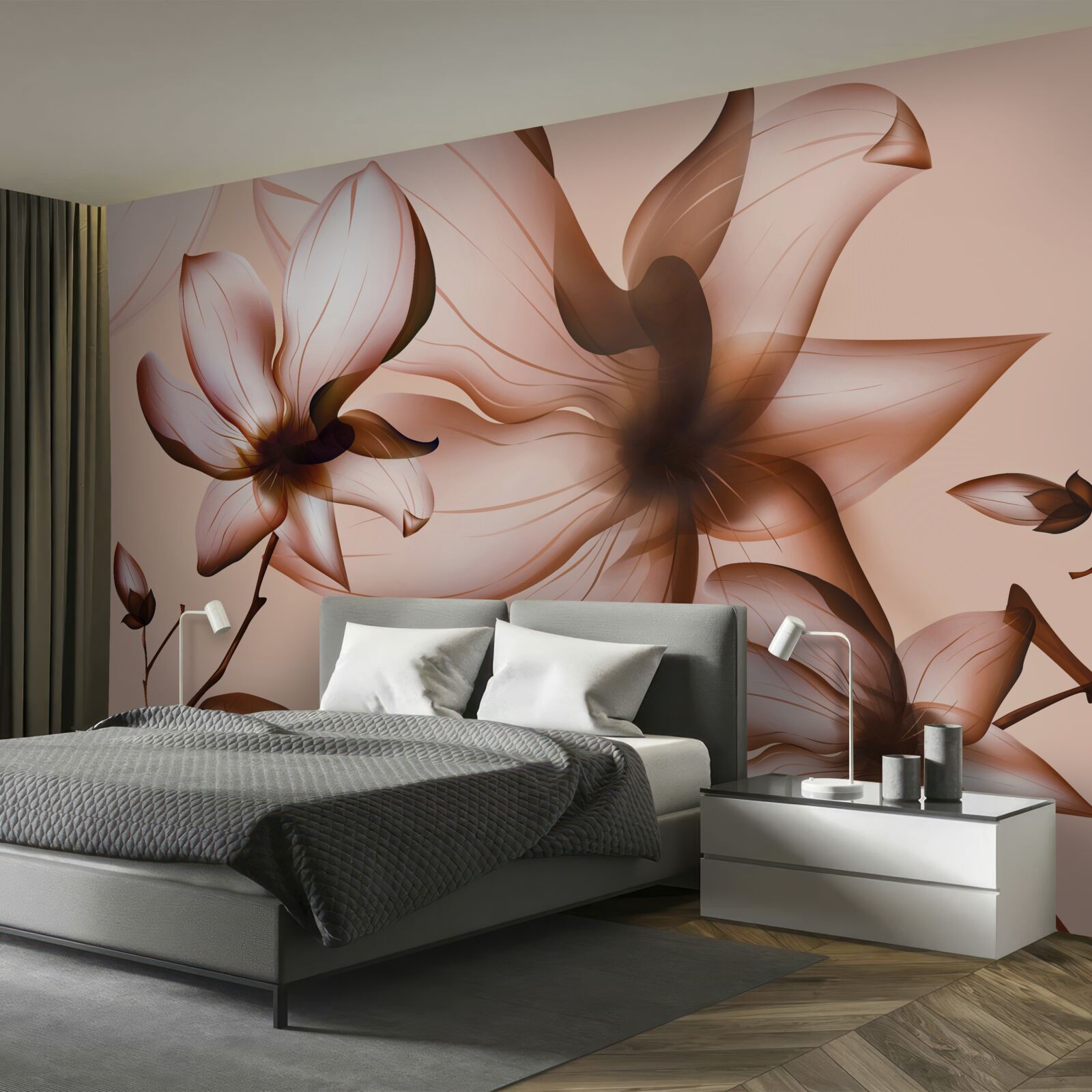 Papier peint fond rose avec magnolias