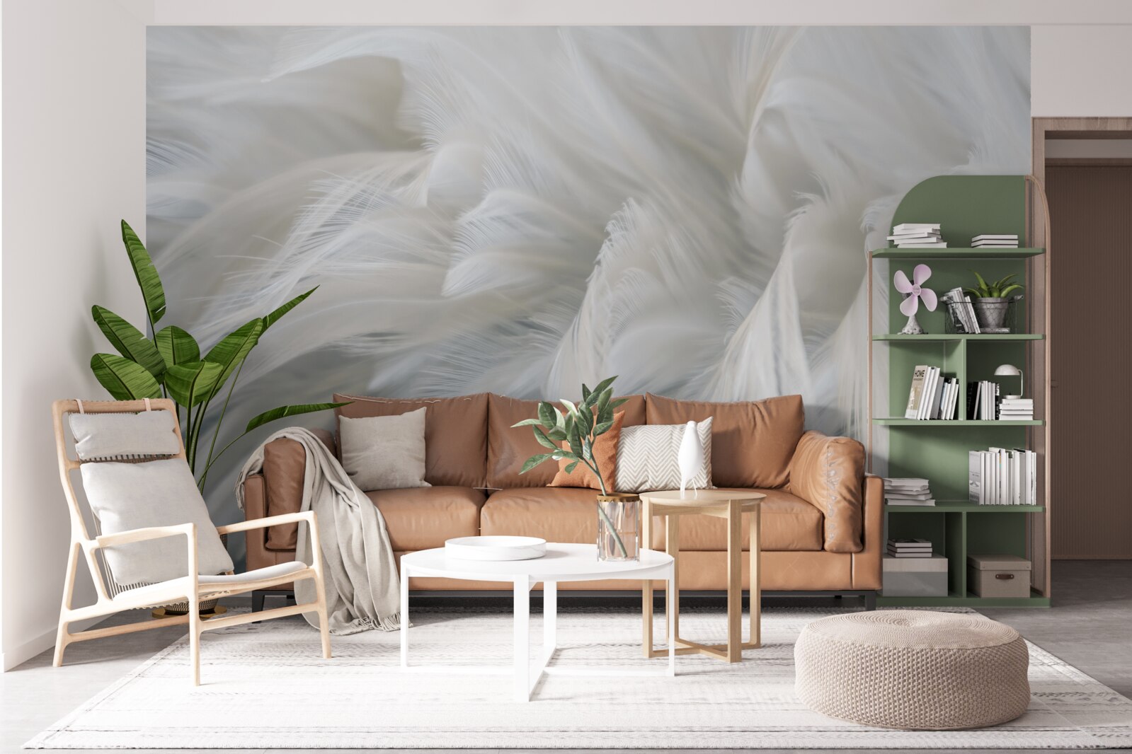 Papier peint doux bouquet de plumes blanches comme neige