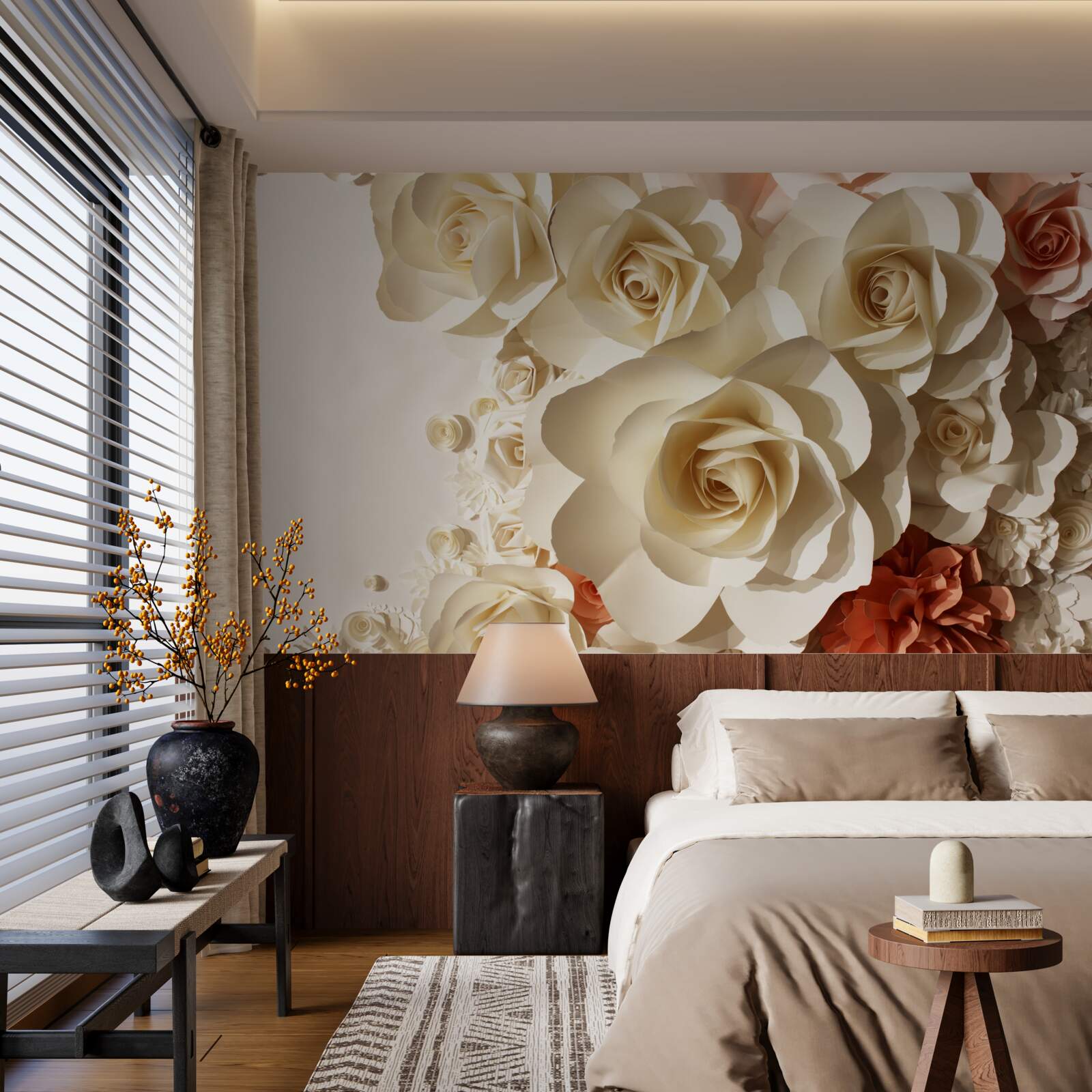 Papier peint énormes roses blanches