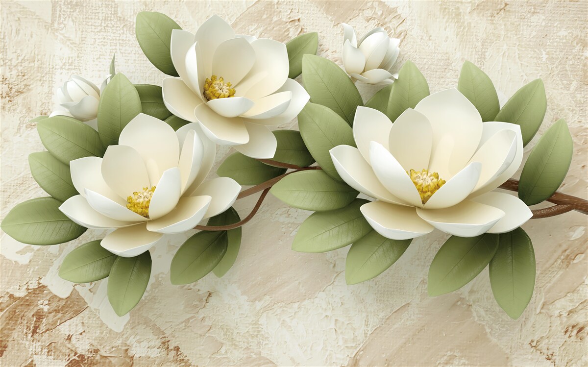 Papier peint trois grands lotus blancs comme neige