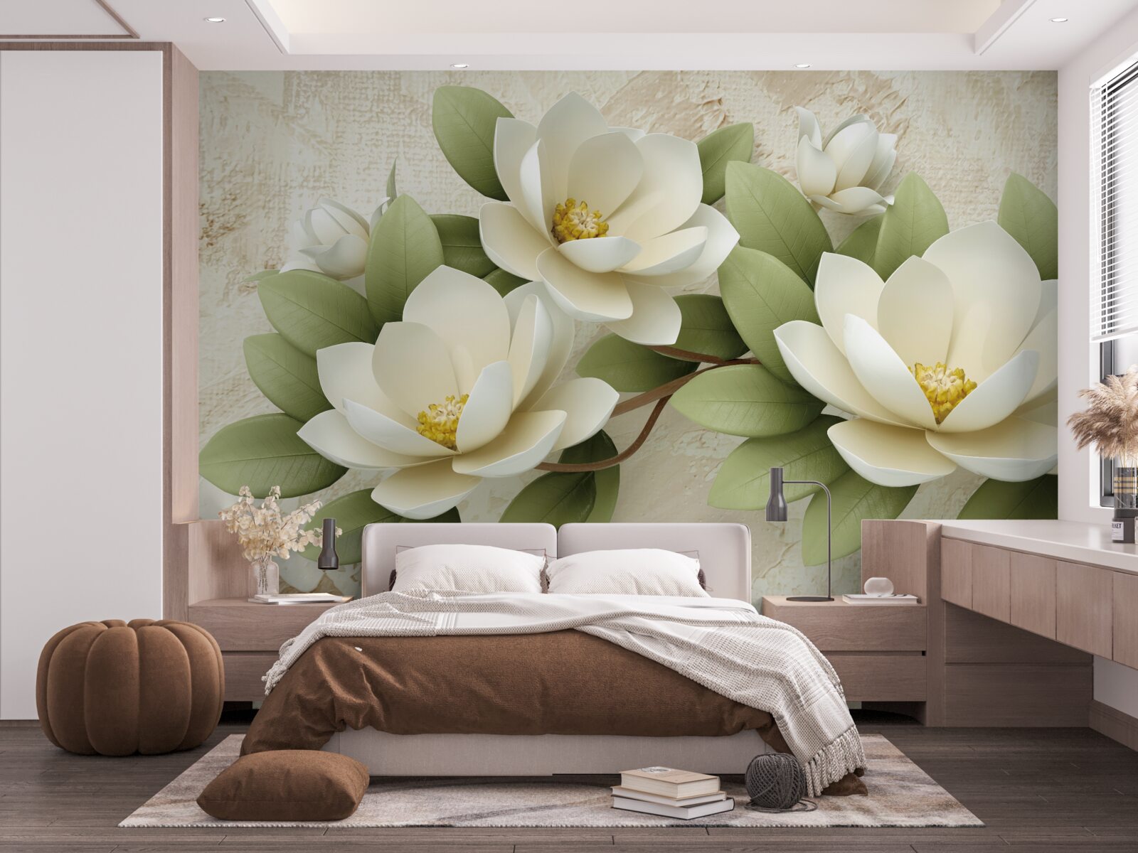 Papier peint trois grands lotus blancs comme neige