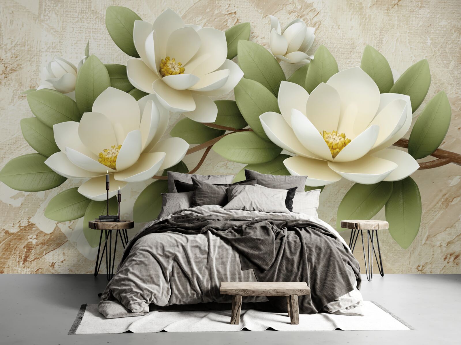 Papier peint trois grands lotus blancs comme neige