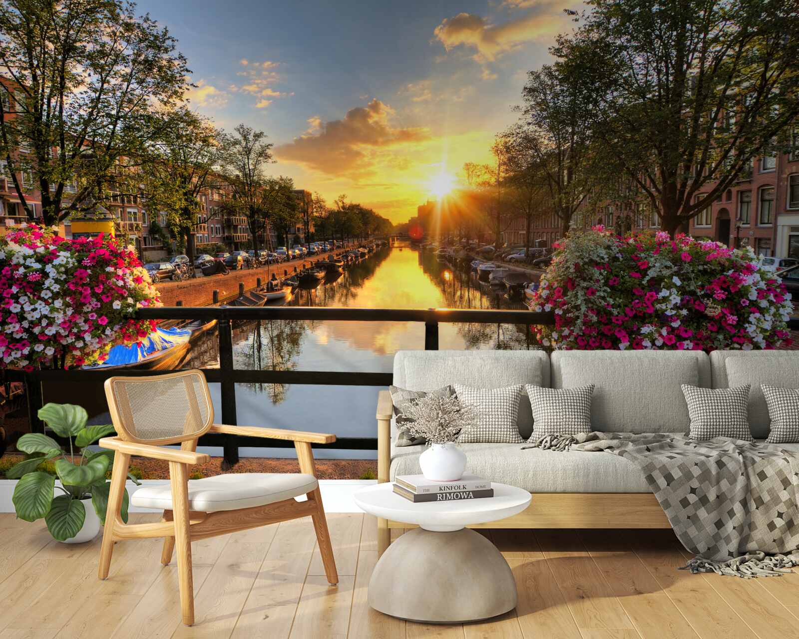 Papier peint regarder le coucher de soleil depuis un pont à amsterdam