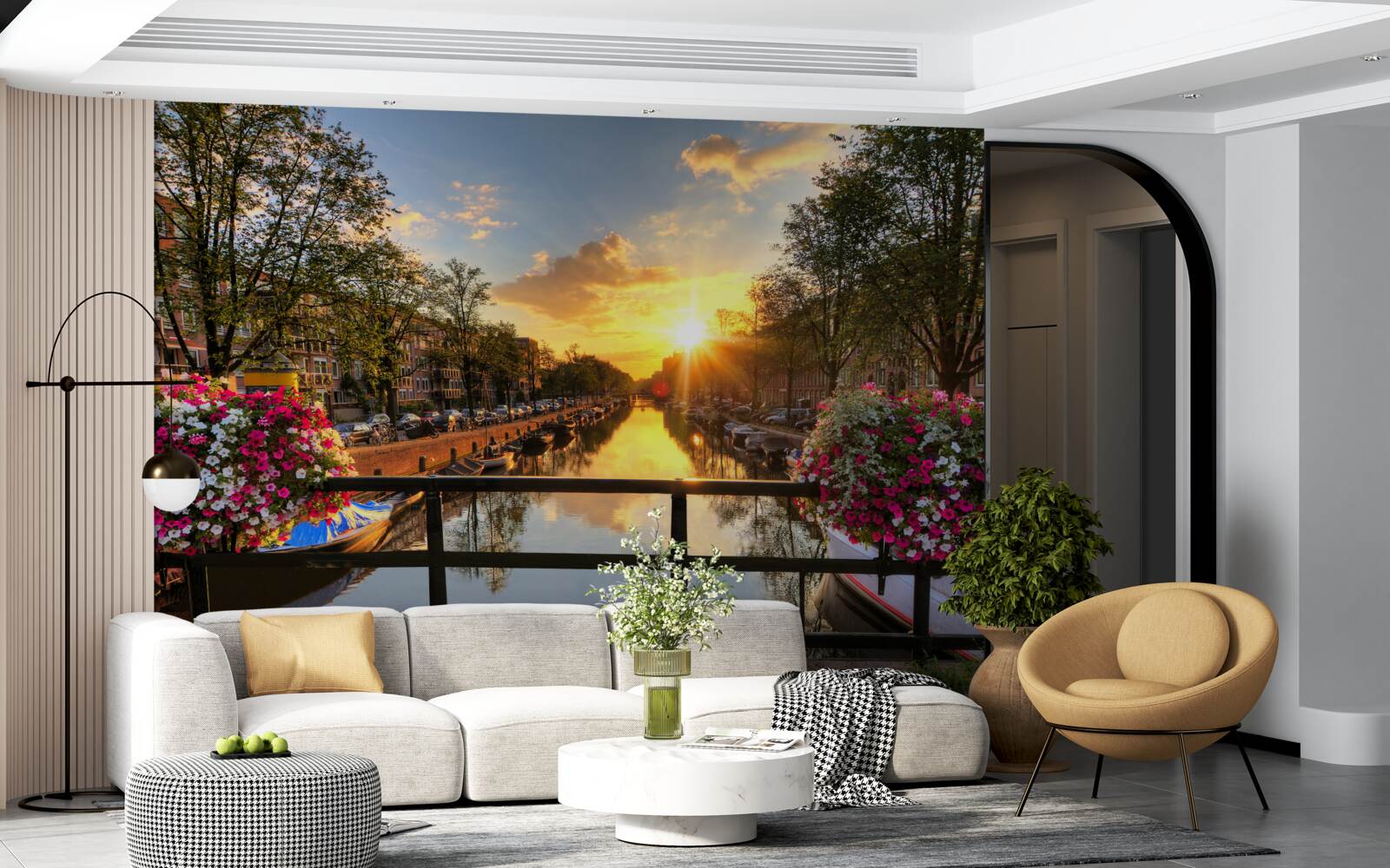 Papier peint regarder le coucher de soleil depuis un pont à amsterdam
