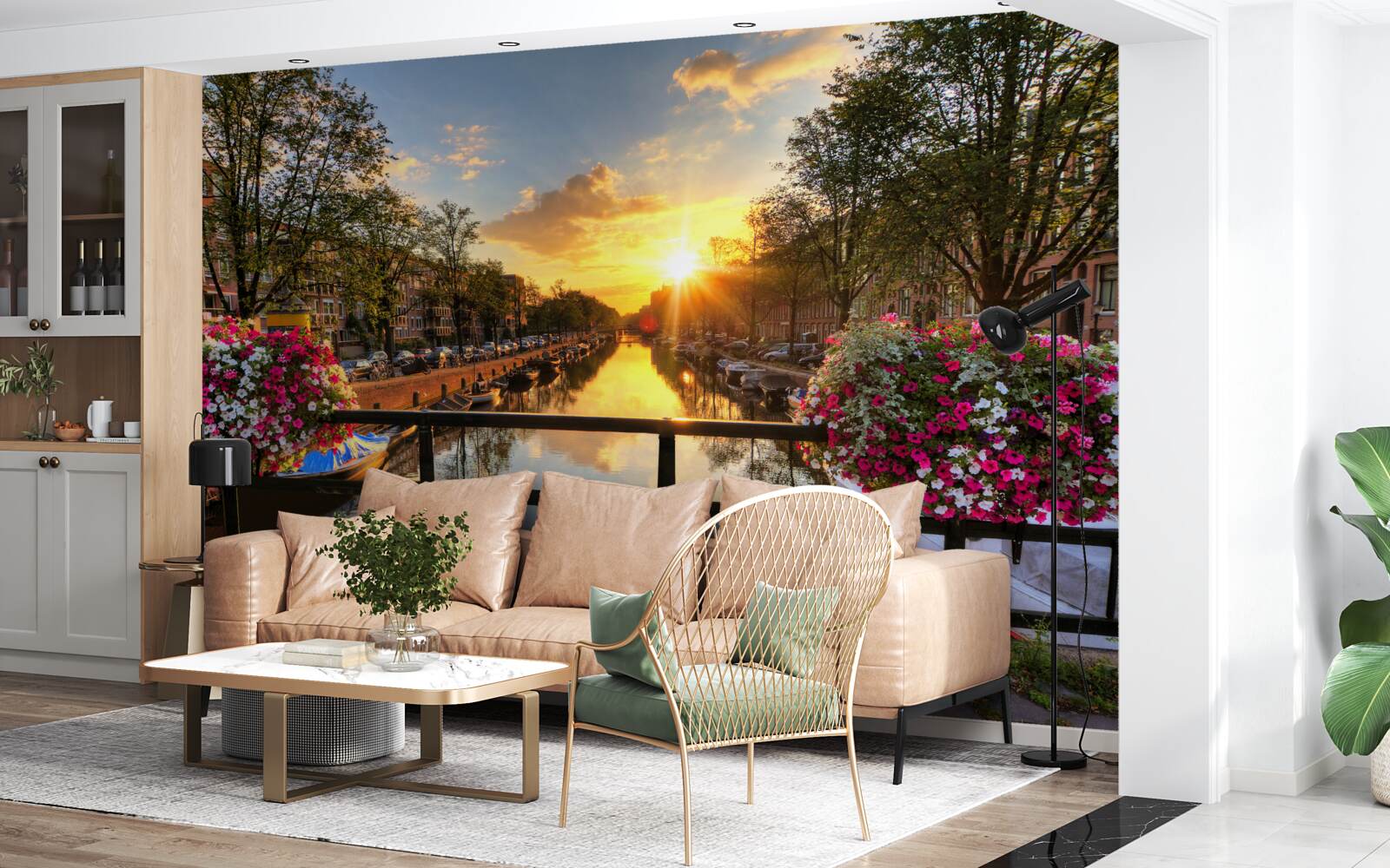 Papier peint regarder le coucher de soleil depuis un pont à amsterdam