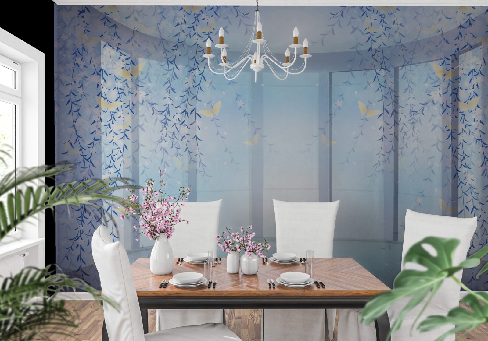 Papier peint Arche décorée de fleurs sur fond d'horizon céleste