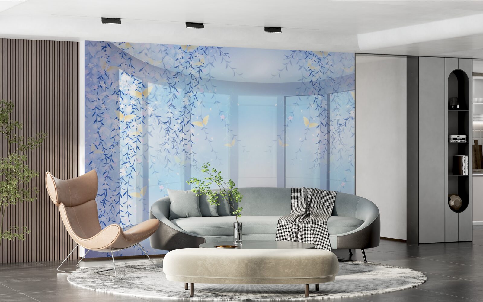 Papier peint Arche décorée de fleurs sur fond d'horizon céleste