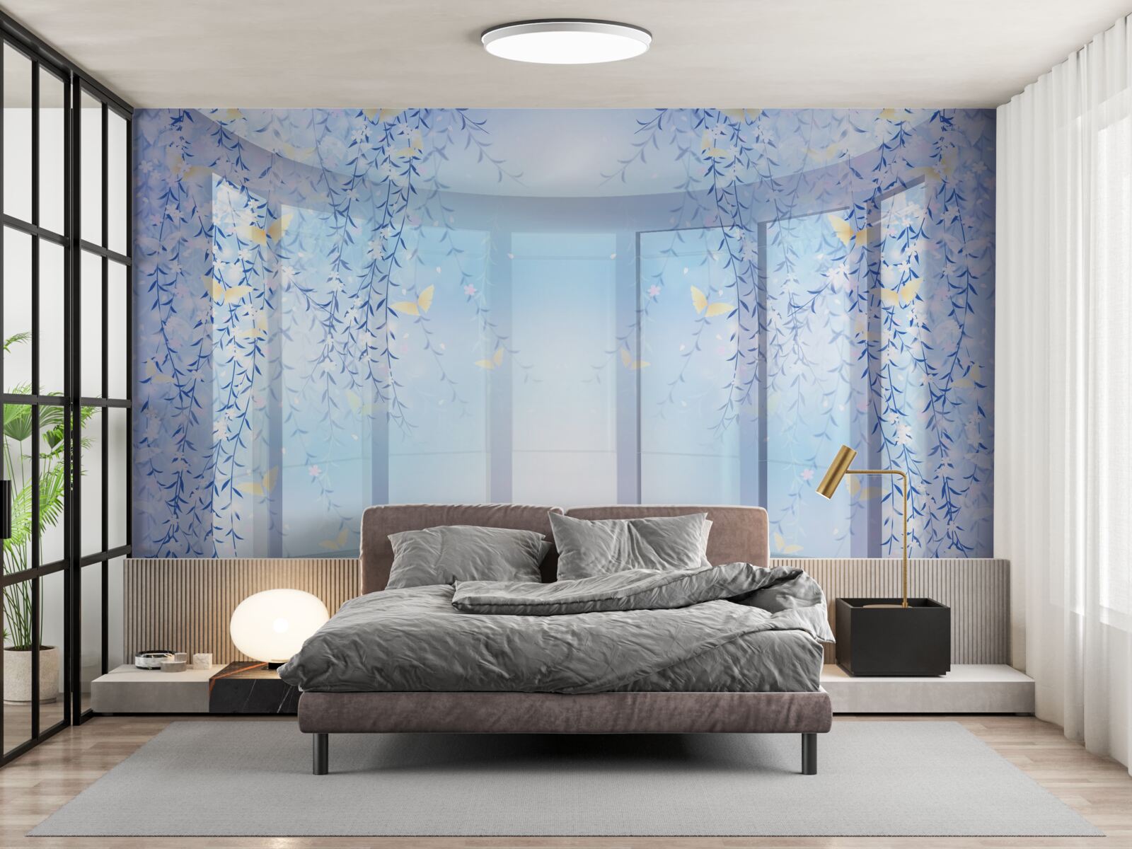 Papier peint Arche décorée de fleurs sur fond d'horizon céleste