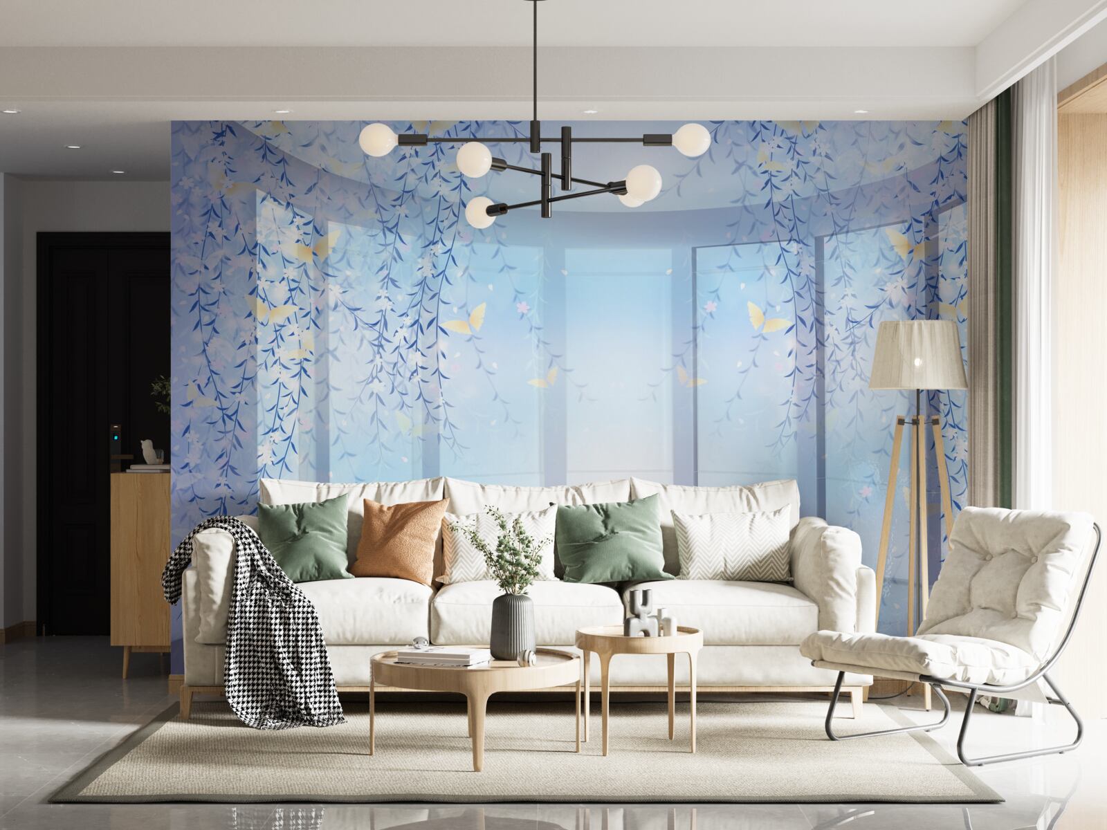 Papier peint Arche décorée de fleurs sur fond d'horizon céleste