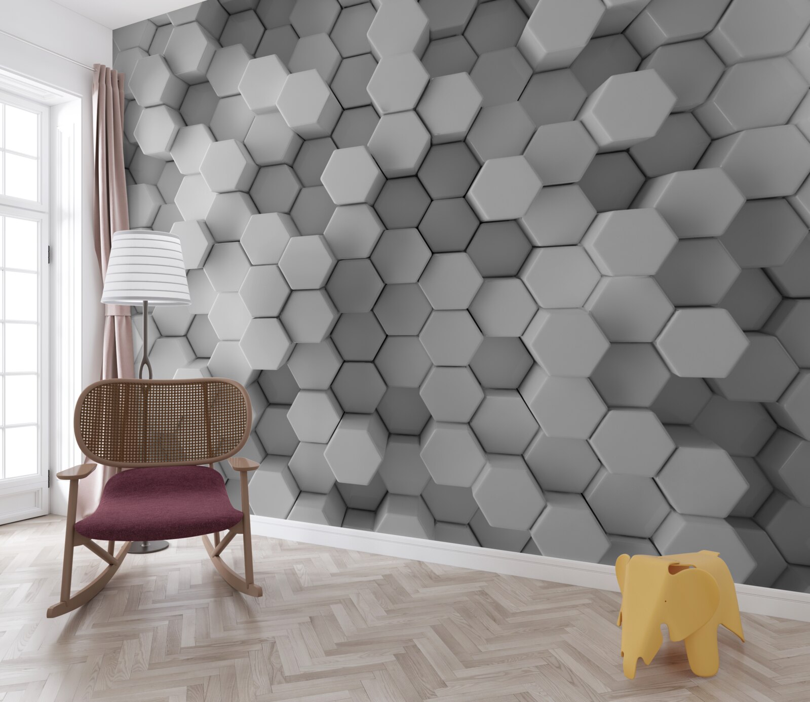Papier peint hexagones gris et blancs pressés