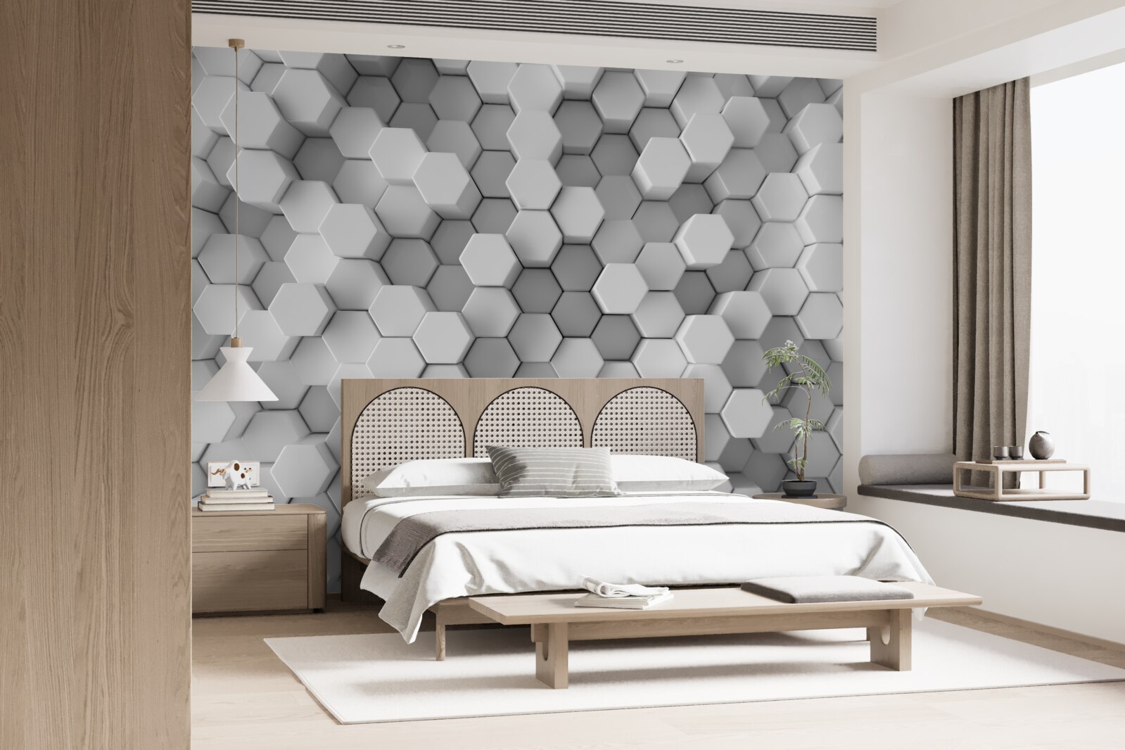 Papier peint hexagones gris et blancs pressés