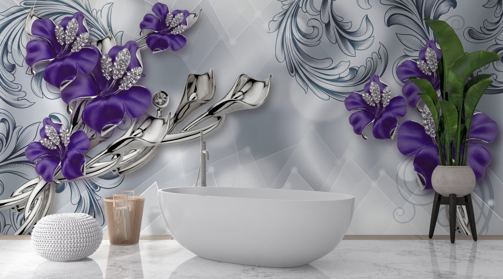 Papier peint lys pourpre royal sur branches