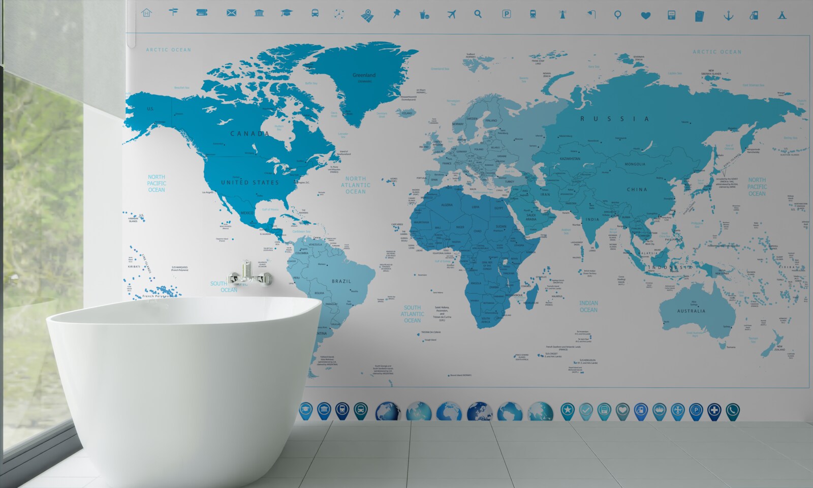 Papier peint ombre bleue sur la carte du monde