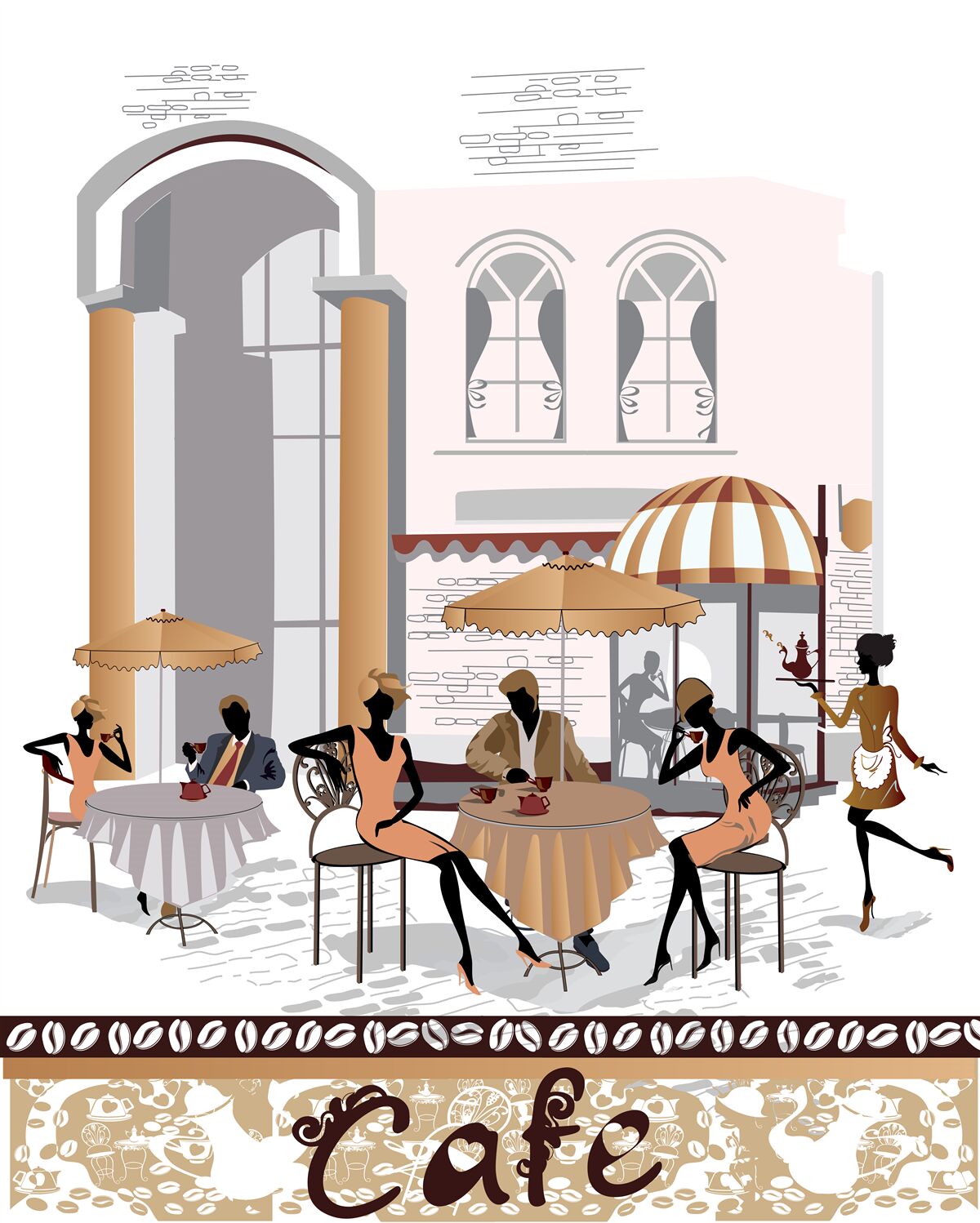 Papier peint femmes et hommes dans un café