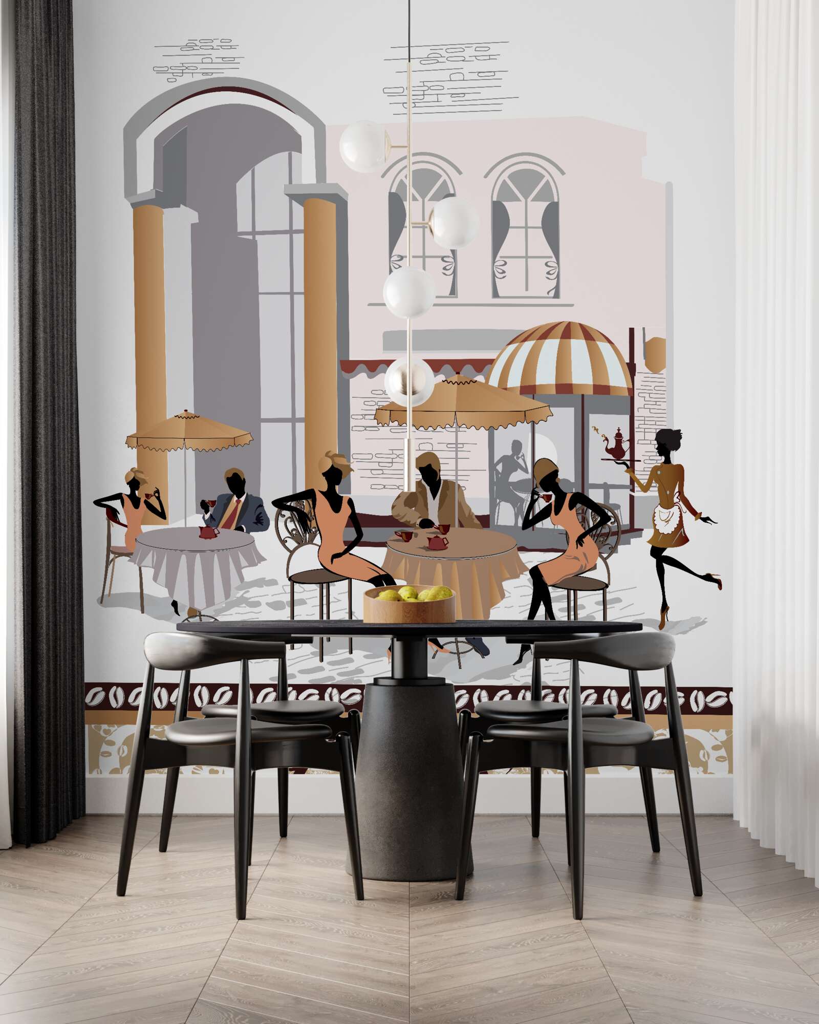 Papier peint femmes et hommes dans un café