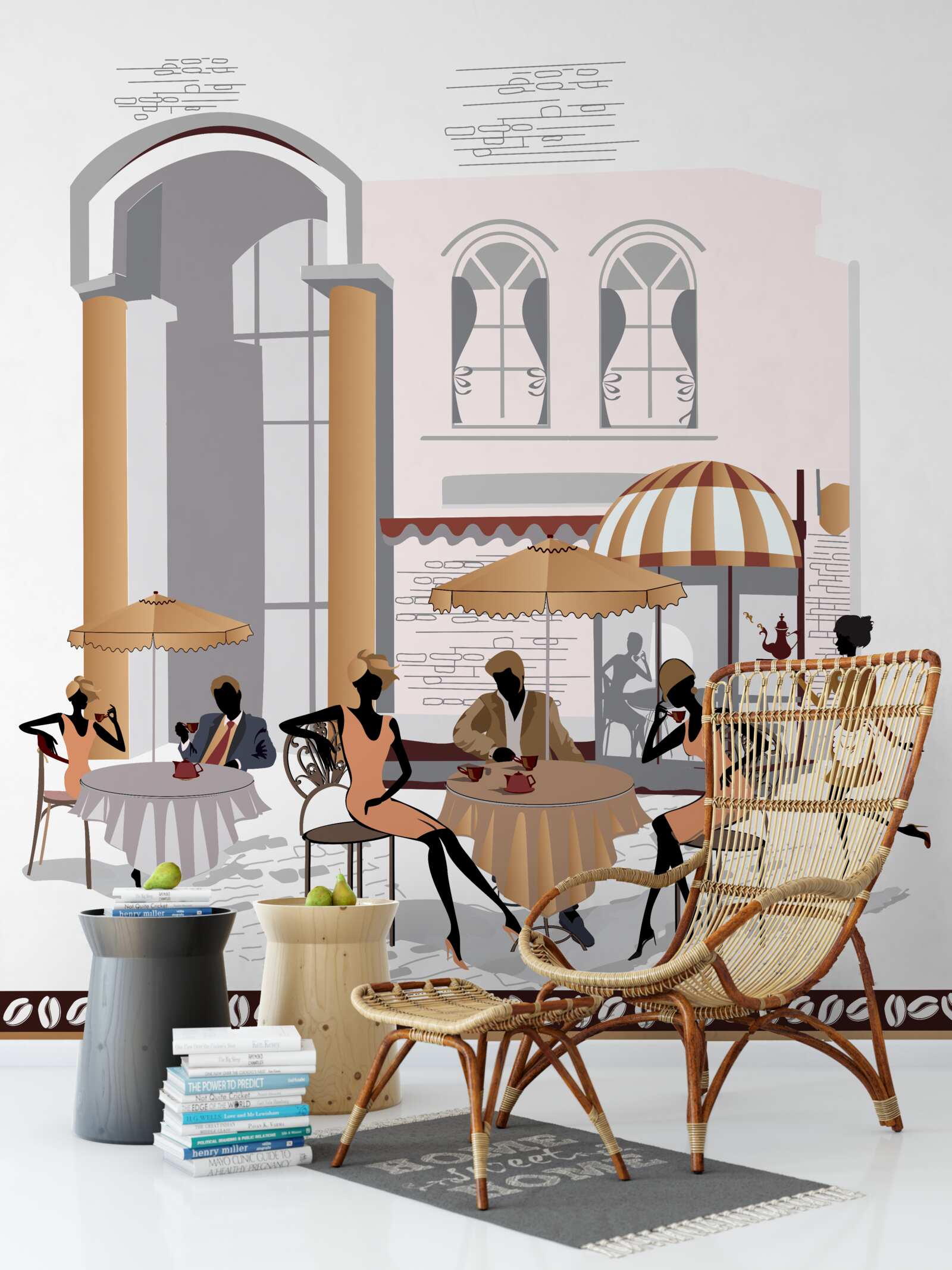 Papier peint femmes et hommes dans un café