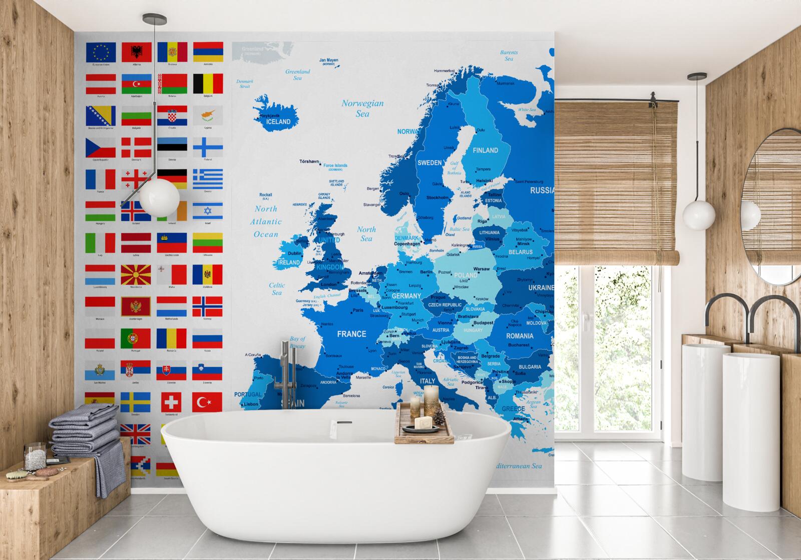 Papier peint carte de l'europe avec les drapeaux des pays