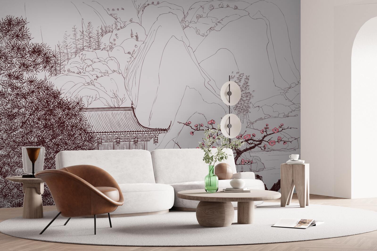 Papier peint Jardin de style japonais près d'une maison de campagne dans les montagnes
