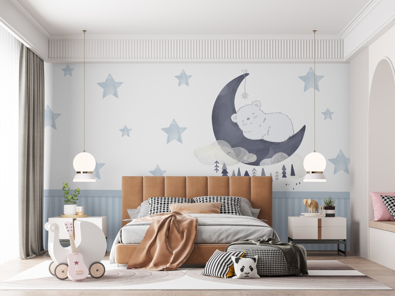 Papier peint petit ours s'est installé sur la lune