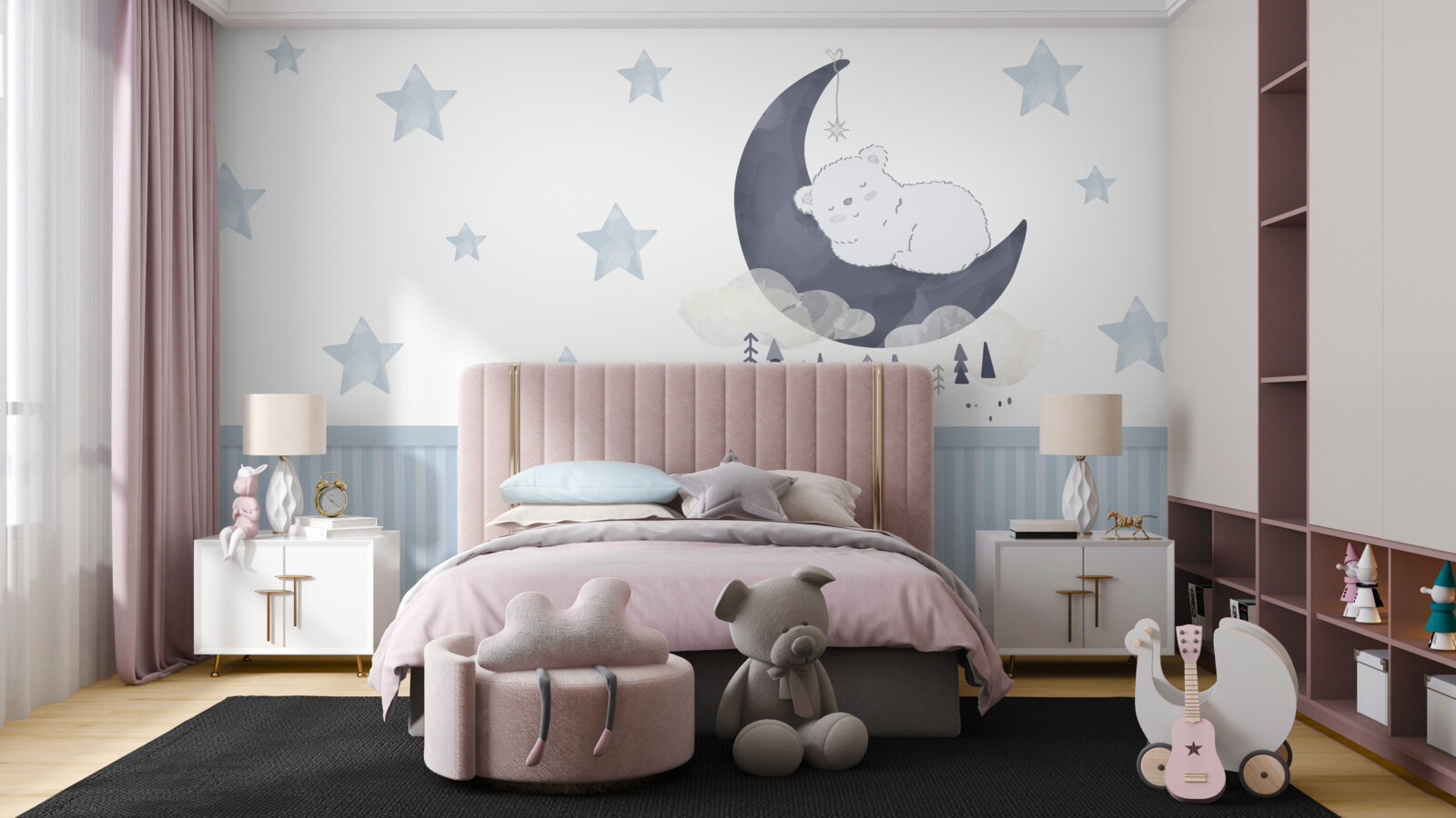 Papier peint petit ours s'est installé sur la lune