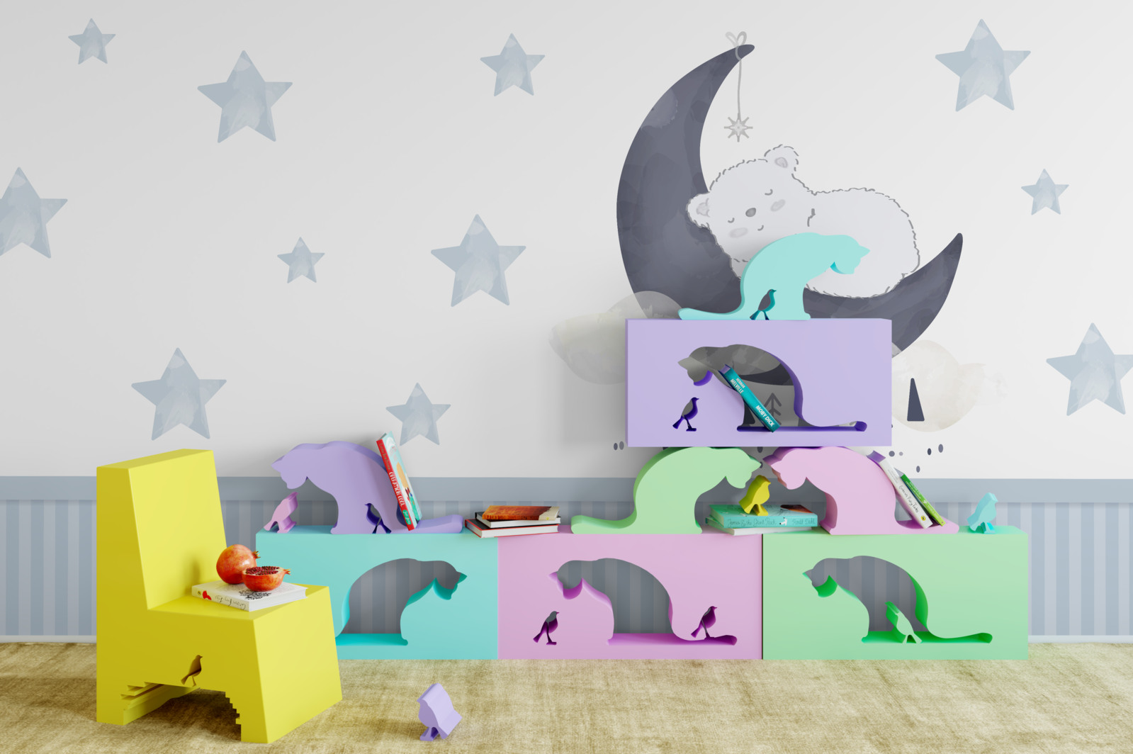 Papier peint petit ours s'est installé sur la lune