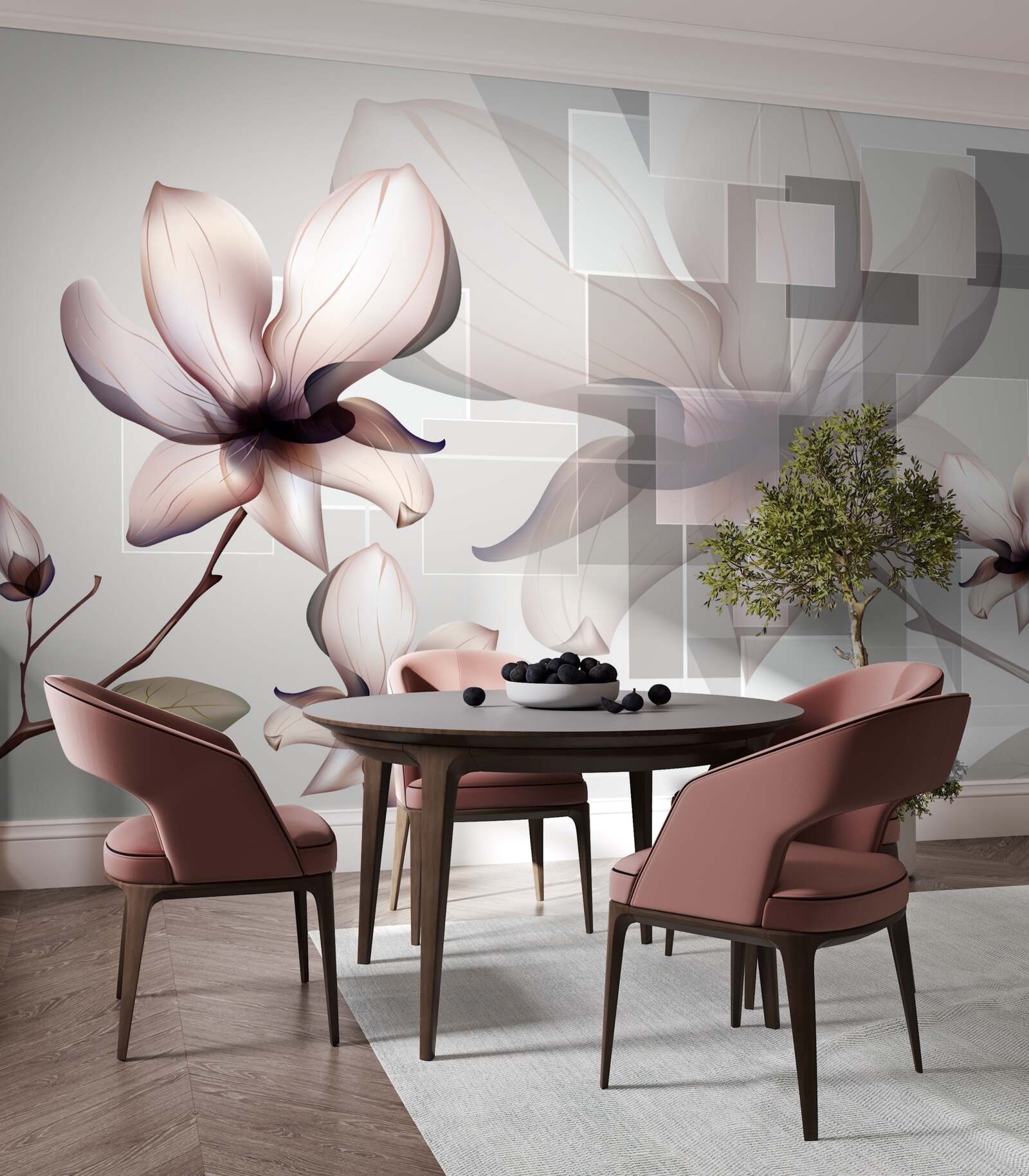 Papier peint grands magnolias blancs