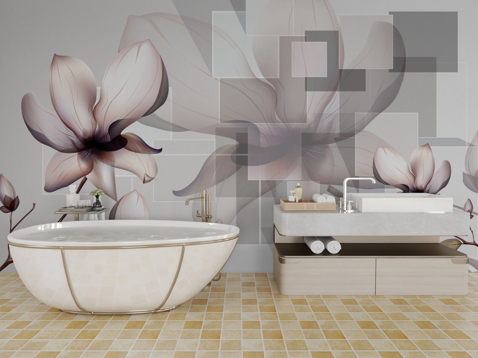 Papier peint grands magnolias blancs