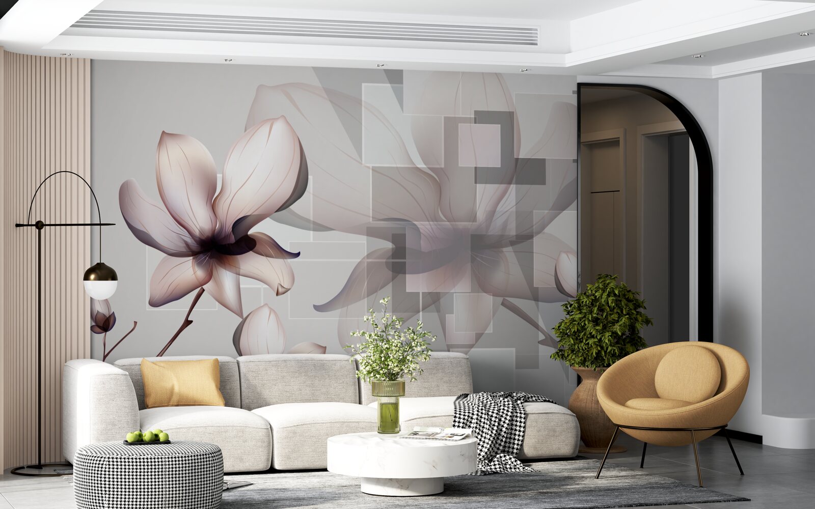 Papier peint grands magnolias blancs