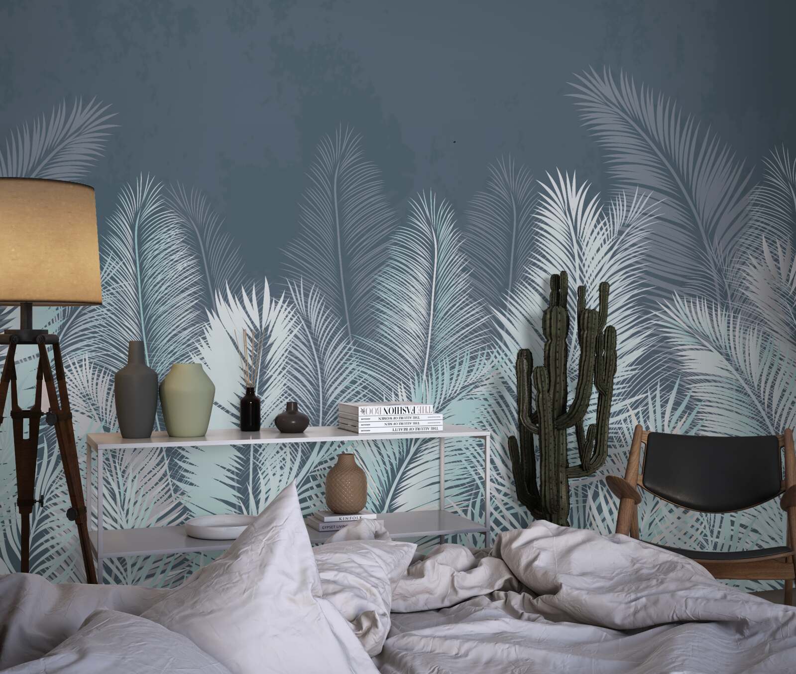 Papier peint les feuilles bleu foncé ressemblent à des plumes