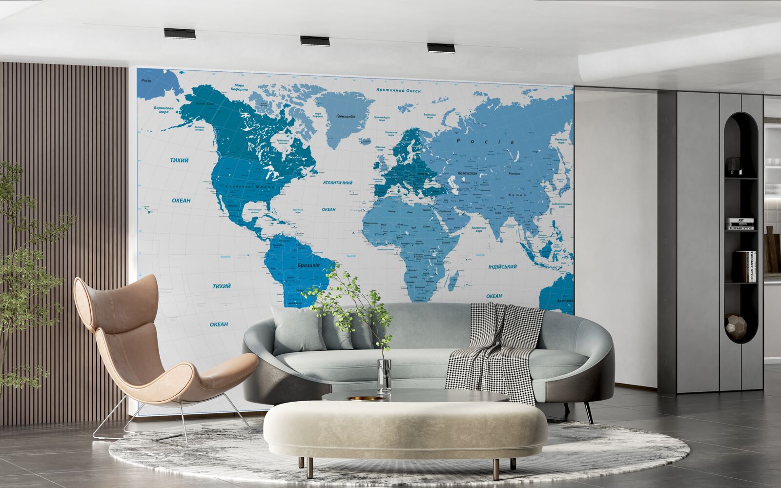 Papier peint carte du monde bleue