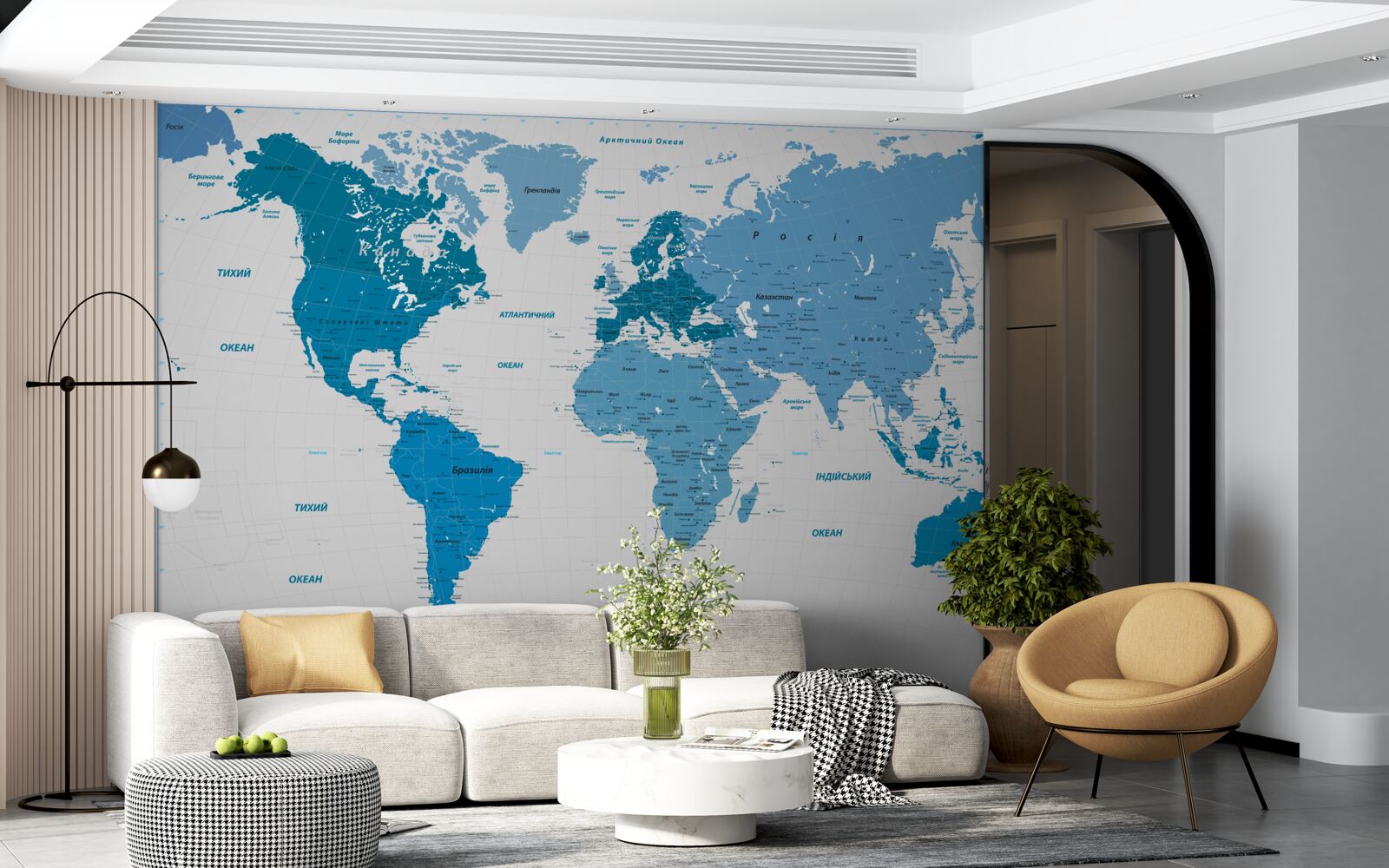 Papier peint carte du monde bleue