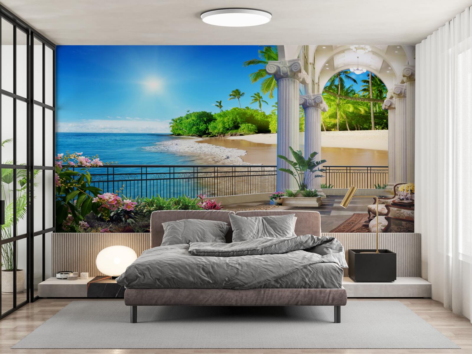 Papier peint vue panoramique sur l'océan et la plage depuis la terrasse