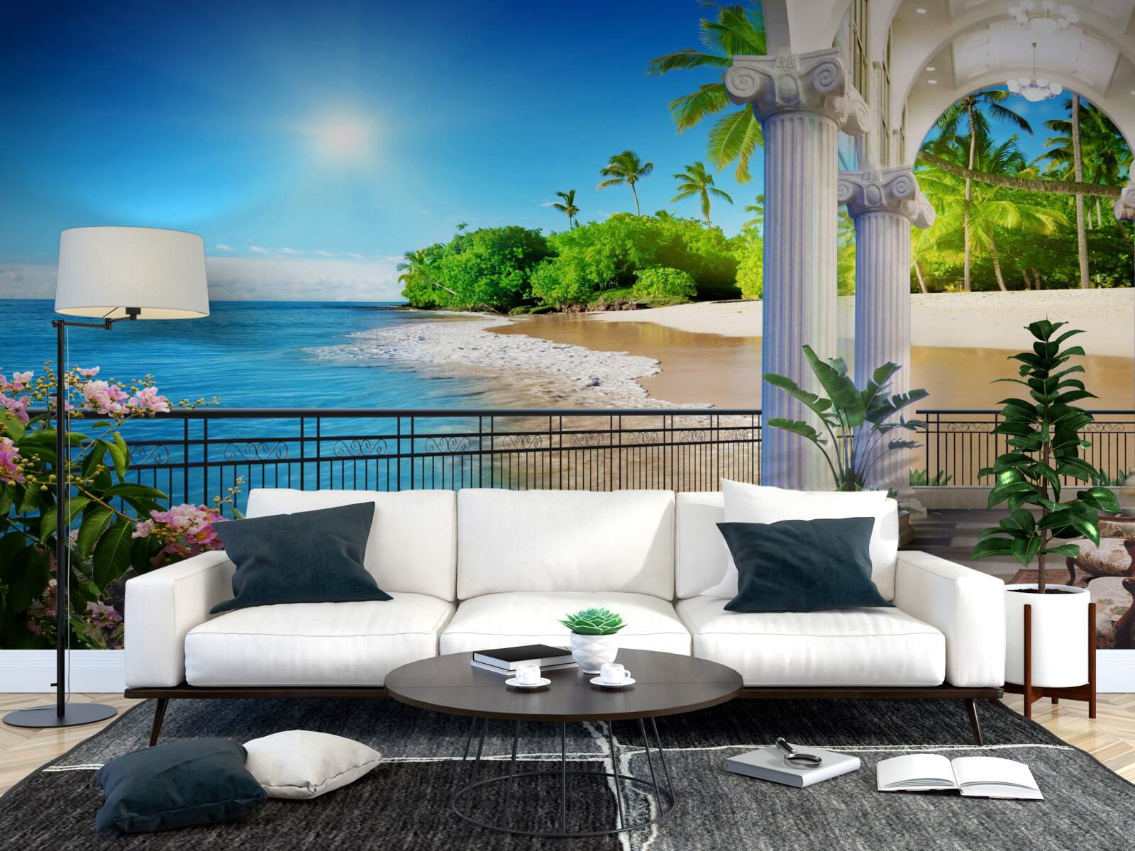 Papier peint vue panoramique sur l'océan et la plage depuis la terrasse