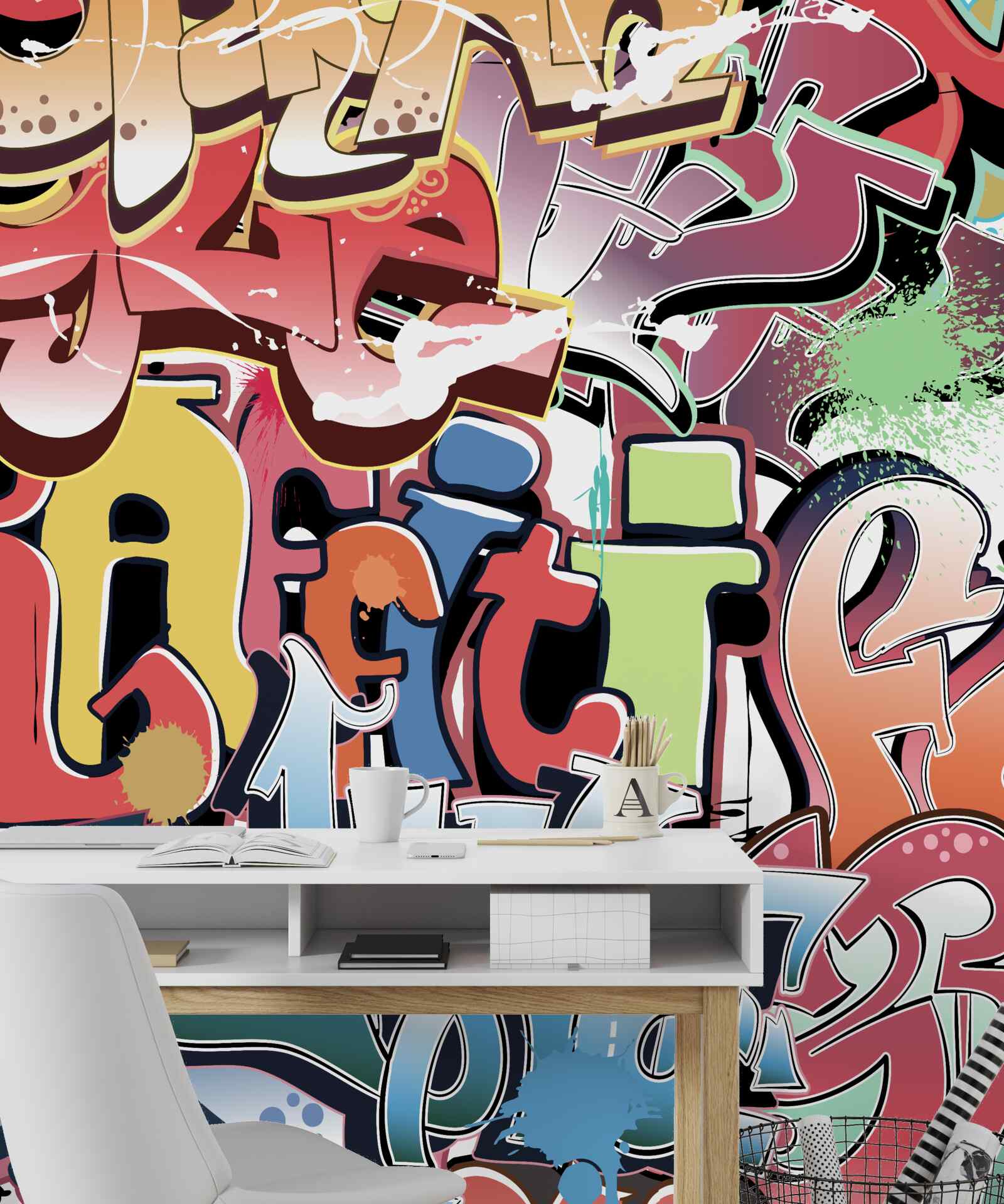 Papier peint lettrage graffiti en différentes couleurs